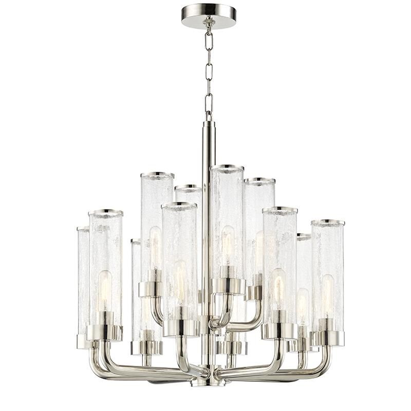 Shown in Polished Nickel finish and Crackle Clear glass